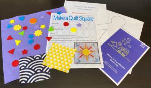 an assortment of quilting squares and pamphlets