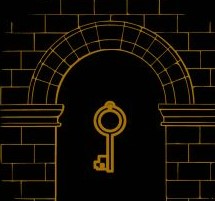escape room logo (key in a fireplace)