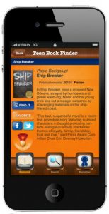 YALSA’s Teen Book Finder logo on iPhone screen