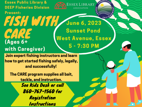 image promoting the Fish with CARE event for children and their caregivers on June 6 at 5 PM