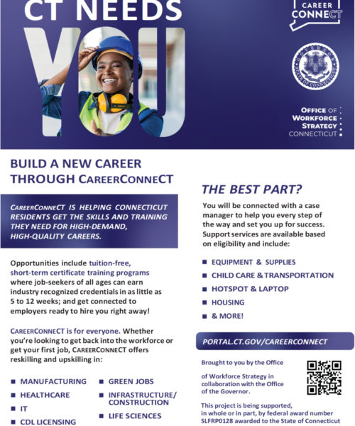 poster promoting Connecticut's Career Connect program through portal.ct.gov